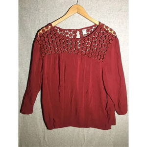 Womens Old Navy Blouse Orange Rust Color Lace Detailing Flowy Casual work Career